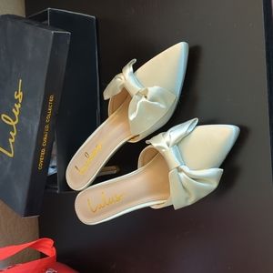 White satin kitten heel